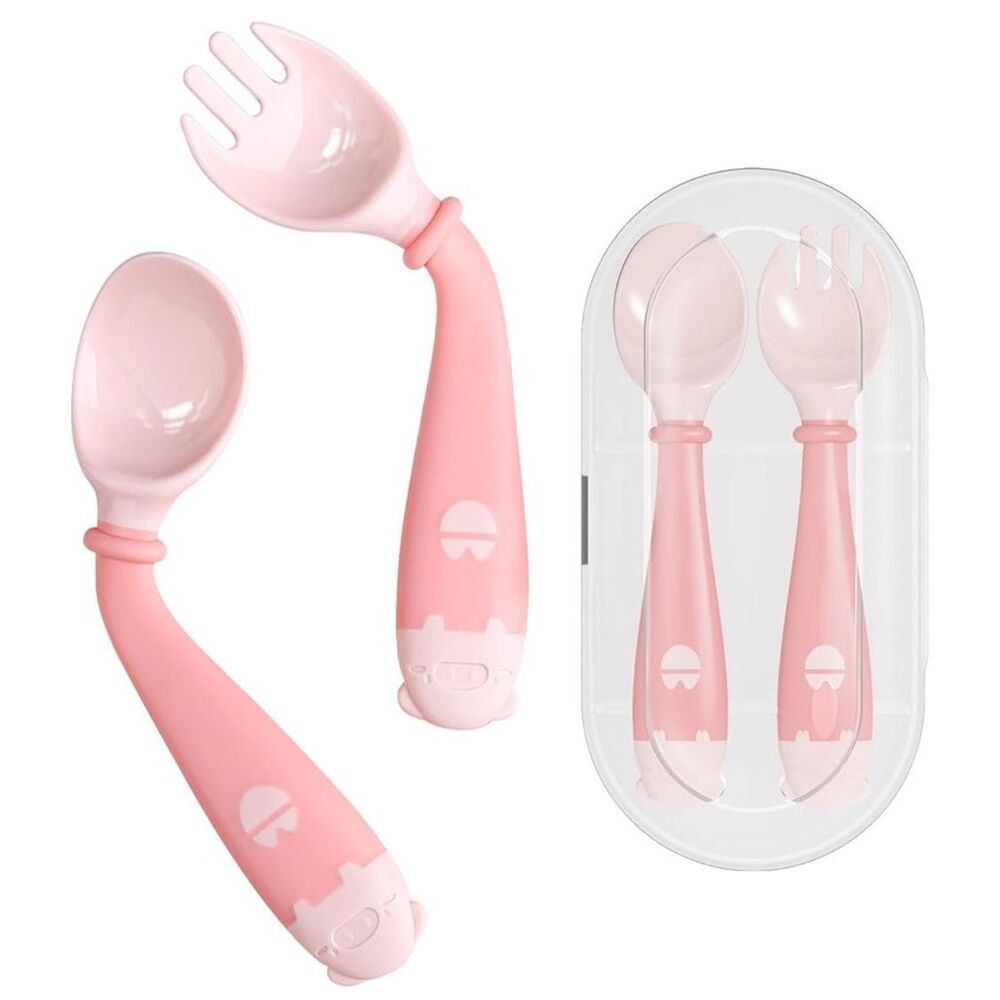 NEW Set of 2 Toddler Utensils Travel Case Baby Spoons Forks Set Bendable